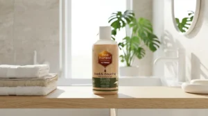 fles in badkamer met plant